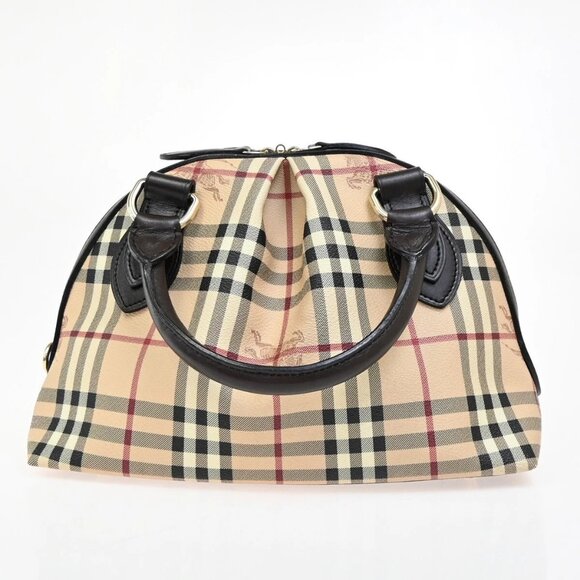 BURBERRY Logo Nova Hand Bag Check PVC Leather Brown GHW 87RF419 - Picture 3 of 16